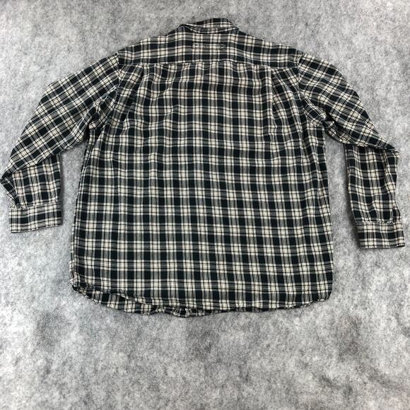 Duluth Mens Button Up Shirt XLT Black Cream Plaid Long Sleeve Front Pockets - Picture 4 of 9